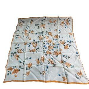 Vintage Watercolor Floral Square Scarf Light Yellow Silky Neck Wrap Bandana